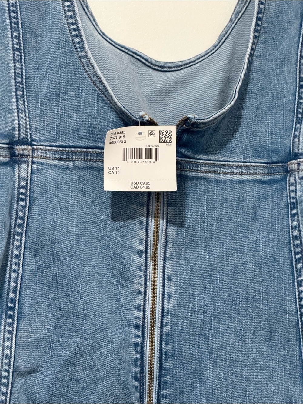 Light Wash Denim Zip-Front Dress